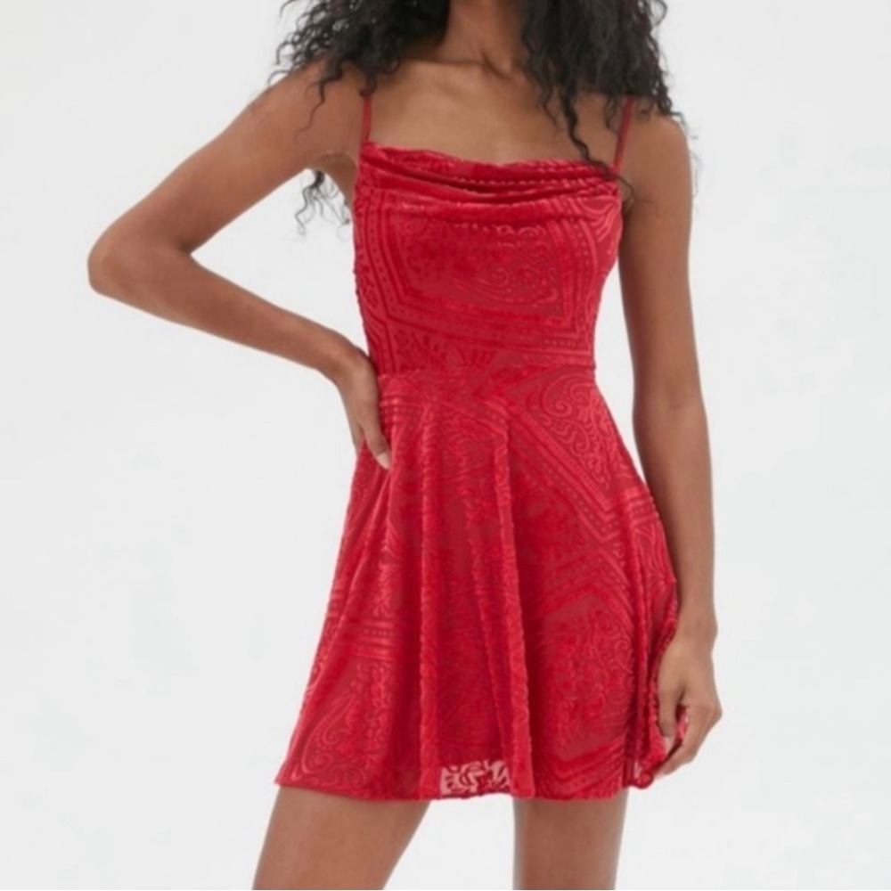 Lexi Velvet Floral Print Cowl Neck Mini Party Dress Adjustable Straps